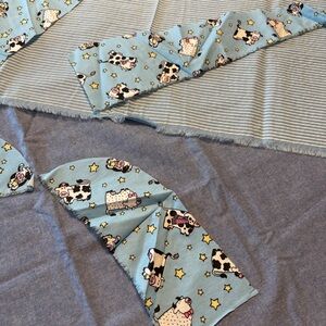 Blue Fabric Total 2.5 Yds. Blue, blue stripes & novelty pieces cows Seamstress